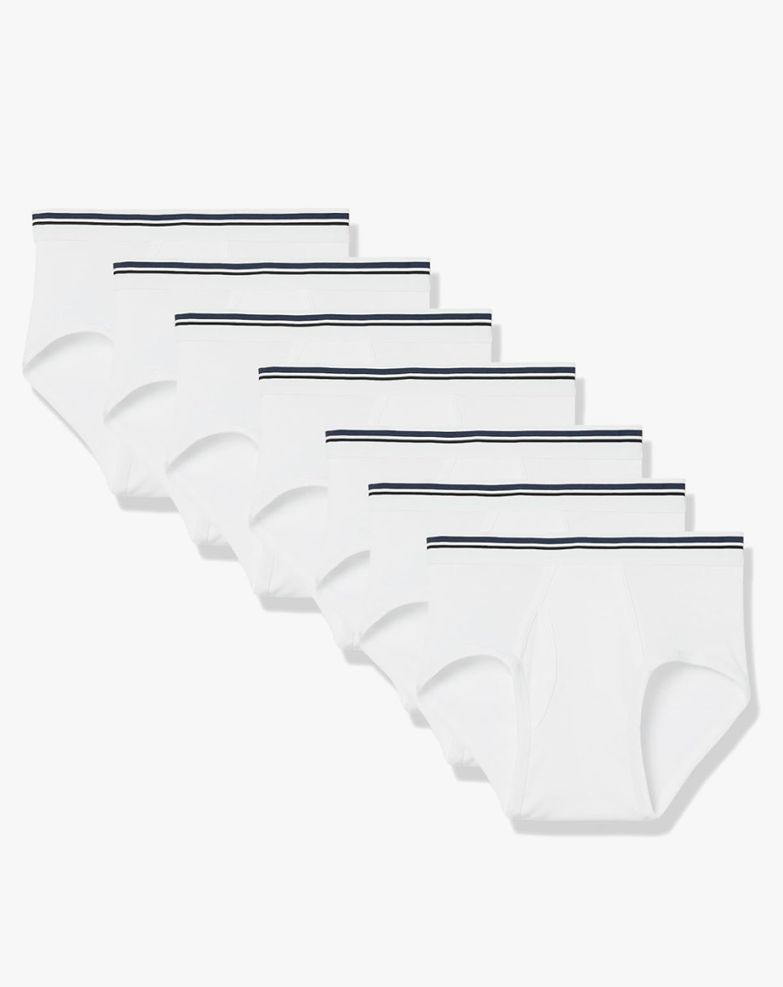 Amazon Essentials Men's Cotton Tag-Free Briefs Underwear, Multipacks, Size L, 7 PC