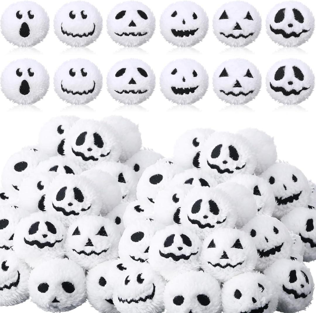 Hiboom 24 Pcs Christmas Snow Ball Nightmare Themed Ornaments Plush Snowmen Balls Cute Stuffed Plush Nightmare Snowman Shopping Mall Window Decoration