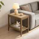 SICOTAS Rattan Night Stand Bedside Table - Farmhouse Boho Narrow End Table for Living Room - Accent Side Table with 2 Rattan Open Storage Shelves for Bedroom, Small Spaces (1 Piece, Reclaimed Caramel Oak)