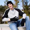 baotongle 2 Set Winter Knitted Cuff Beanies Gloves Set Acrylic Warm Skull Cap Cuff Hat Classic Gloves for Men Women