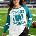Plus Size Football Shirts Women Game Day Graphic Long Sleeve Shirt Sunday Funday T-Shirts Casual Football Fan Tee Top (Blue, XXL)
