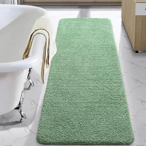 LOCHAS Bathroom Rug Runner 24x60 Inch, Soft Thick Absorbent Microfiber Bath Rugs for Bathroom, Machine Washable, Shaggy Plush Non Slip Bath Mat for Tub, Shower Floor, Quick Dry Mats, Sage Green
