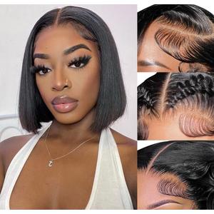 Bob Wig Human Hair Lace Front Glueless Wigs for Black Women Pre Plucked 150% Density 100% Brazilian Virgin Human Hair (5x5 STW Bob, 10 Inch)