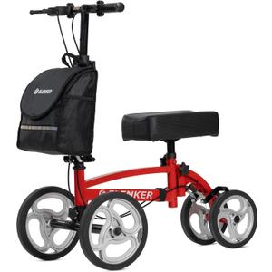 ELENKER Steerable Knee Scooter, Foldable Knee Walker with Basket Dual Braking System, Knee Scooters for or Angle and Injured Foot Broken Red