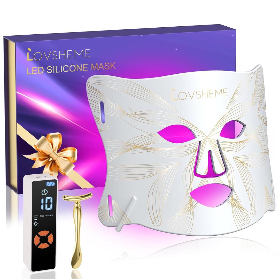 Red Light Therapy for Face, LED Face Mask Light Therapy, Red Light Therapy Mask for Acne, Wrinkles and Skin Rejuvenation, 320 LEDS, 3 Modes, 10-Min Auto Off, Eye Protection Included