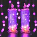 2PCS Purple LED flameless Candles (D:2.5" x H:7"),LED Pillar Candles, Battery Included, Velas artificiales para decoracion for Valentine's Wedding Birthday Bedroom Decorations