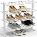 Varhomax White Shoe Rack, 4-Tier Bamboo Shoe Rack Organizer for Closet and Entryway, Thick Wooden Free Standing Shoe Shelf for Small Spaces, Sturdy & Versatile for Bedroom and Garage