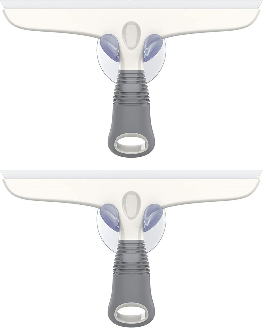 MR.SIGA Multi-Purpose Silicon Squeegee for Window, Glass, Shower Door, Car Windshield, Heavy Duty Window Scrubber, Includes Suction Hook, 10 inch, White & Gray, 2 Pack