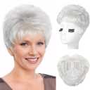 REECHO Hair Topper, Short Wiglet Hair Topper for Women with Thinning Large Coverage Synthetic Top Crown Hairpiece for Women - Silver White