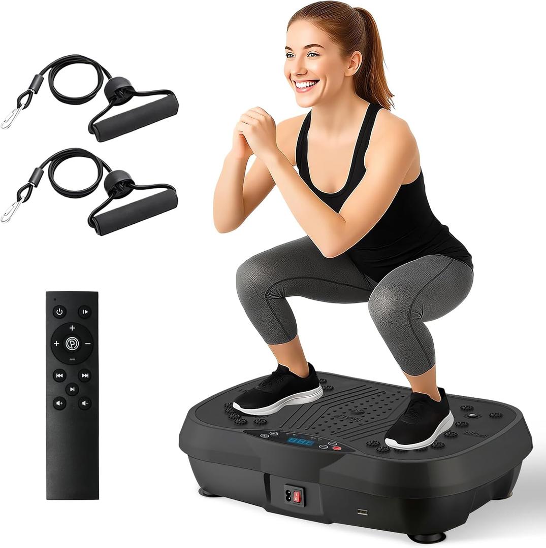 ALSO GO Vibration Plate Exercise Machine, 3 Workout Modes & 120-Level Vibration Platform for Weight Loss/Lymphatic Drainage, 400lbs Capacity Vibration Board with Resistance Bands for Full Body Workout