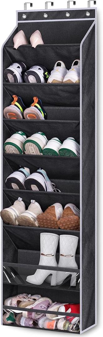 KEETDY Over The Door Shoe Rack for Door Fit 20 Pairs Sneakers Large Hanging Shoe Organizer for Closet Storage Boots, Black (64")