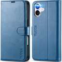 TUCCH Wallet Case for iPhone 16, Magnetic PU Leather Kickstand Flip Cover with 4 Card Slot Shockproof TPU Interior Shell, [RFID Blocking] Folio Case Compatible with iPhone 16 5G 2024, Light Blue