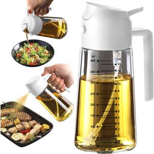 TrendPlain 16oz/470ml Glass Olive Oil Sprayer for Cooking  2 in 1 Olive Oil Dispenser Bottle for Kitchen Gadgets and Air Fryer Accessories, Salad, BBQ - White