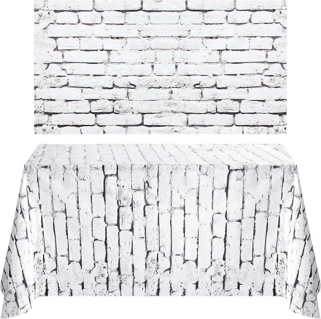 Chuangdi 2 Pcs 4.5 x 9 Feet Stone Wall Backdrop Stone Wall Scene Setter Wallpaper Curtains Door Removable Tablecloth Photo for Medieval Castle Winter Halloween Christmas Party(White,Brick)