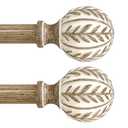 QDWIS 2 Pack Boho Wood Curtain Rods for Windows 66 to 120 inch,1" Adjustable Heavy Duty Window Curtain Rod with Imitation Wood Grain Finials,Rustic Decorative Drapery Rods Set 36-120'',Weathered Wood