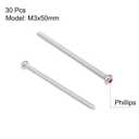 M3x50mm Machine Screws Pan Phillips Cross Head Screw 304 Stainless Steel Round Head Cross Screw Fasteners Bolts 30Pcs