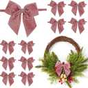 12 PCs Dusty Rose Velvet Ribbon Bow 5'' Pre Tied Bows, Pink Valentines Day Bows for Tree, Party Favor, Gift Wrapping, Premade Vintage Velvet Bow for Wreaths, Bouquets, Treat Bag