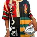 RoseSeek Women's Striped Graphic Tees Color Block Short Sleeve Crew Neck Baggy T-Shirts Streetwear, M