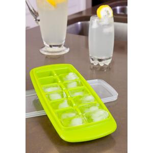 Joie Standard Ice Cube Tray, Covered and Stackable, No-Spill Removable Lid, Pop Open Door for Easy Refills, Keeps Ice Fresh, Freezer Durable, Dishwasher Safe, Green