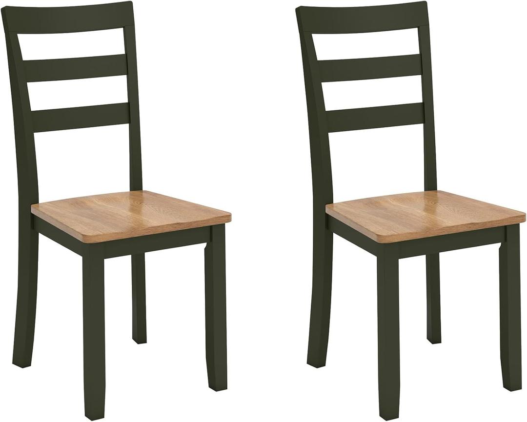 Signature Design by Ashley Gesthaven Modern Indoor Armless Dining Chair, Set of 2, Solid Wood Frame, Contoured Mango Wood Veneer Seat, Adjustable Levelers, Green & Light Brown