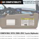 Left & Right Sun Visor with Light for 2008-2013 Toyota Highlander, Driver & Passenger Side Beige Sunvisor Replacement 74320-48500-B0 74320-0E050-B0
