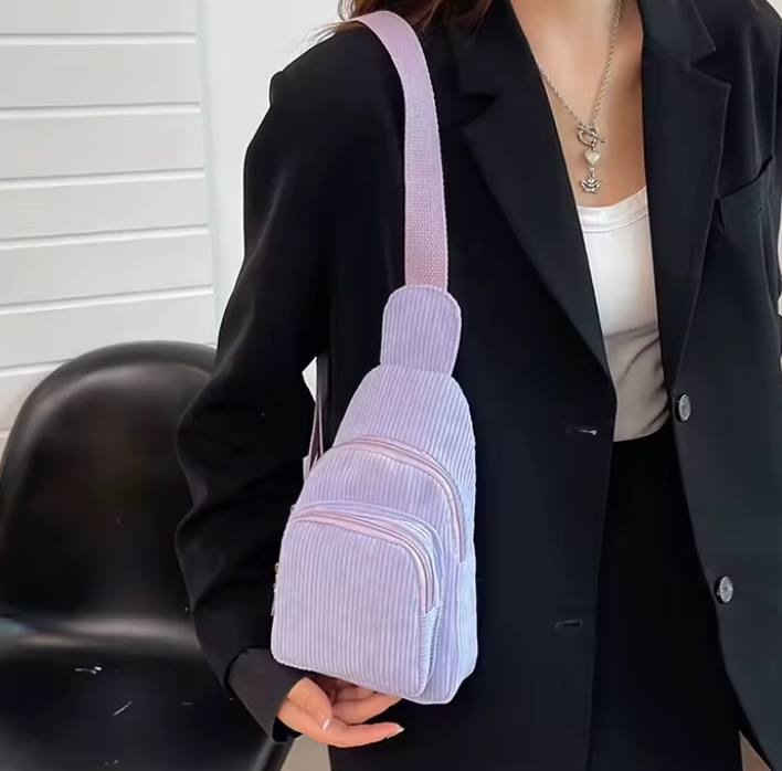 Corduroy Crossbody Sling Bag Casual Shoulder Chest Purse Travel Hiking Fanny Packs Mini Belt Bags for Women Sport Running