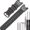 SGW100 Series Nylon Leather Strap Compatible with Casio SGW-100 GW-3500B PAS-400B PAW1300 Men's Sport Watch Band 24mm Replacement Bracelet (Black Black Buckle)