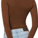 Sunzel Tight Long Sleeve Shirts for Women Slim Fit Tshirts Crew Neck Basic Tees Trendy Fitted Workout Going Out Tops (Brown, XS)