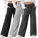 LessonZoo 3 Pack Girls Cargo Sweatpants Kids Wide Leg High Waist Drawstring Pants Casual Baggy Athletic Trousers XL (Dark Gray, Light Gray, Black,Large)