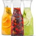 KooK Glass Carafe, Mimosa Bar Supplies, Carafe Pitchers with Lid, Set of 3, Glass Water Pitcher, Drink Dispensers for Parties, Tea, Wine, and Juice, Plastic Lids, Dishwasher Safe, 35 oz