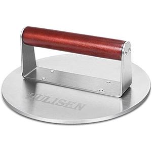 HULISEN 8.5-Inch Burger Press, 2.5 lbs Heavy Duty Bacon & Grill Press, Stainless Steel Smashed Burger Press, Round Smasher with Wood Handle, BBQ Griddle Accessories for Hamburger, Steak, Meat