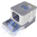 RIZZARI Enclosed Cat Litter Box with Lid, Large Foldable Litter Box with Litter Scoop, Top Entry Cat Toilet for Kittens and Big Cats (Light Gray,Stainless Steel with Deodorizer, X-Large)