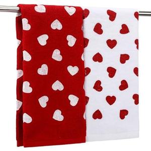 Preboun 2 Pcs Valentine's Day Hand Towels Hearts Valentines Bathroom Towels Cotton Soft Absorbent Bathroom Kitchen Decoration for Drying, Cleaning, Cooking, 13.7 x 29.5inch