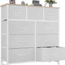 OLIXIS 9 Drawer Storage Dresser with Wood Top - Wide Fabric Chest Organizer for Bedroom, Closet, Living Room,Tower Cabinet, TV Stand, Hallway Entryway Furniture,Light Grey, 11.8"D x 39.6"W x 39.4"H