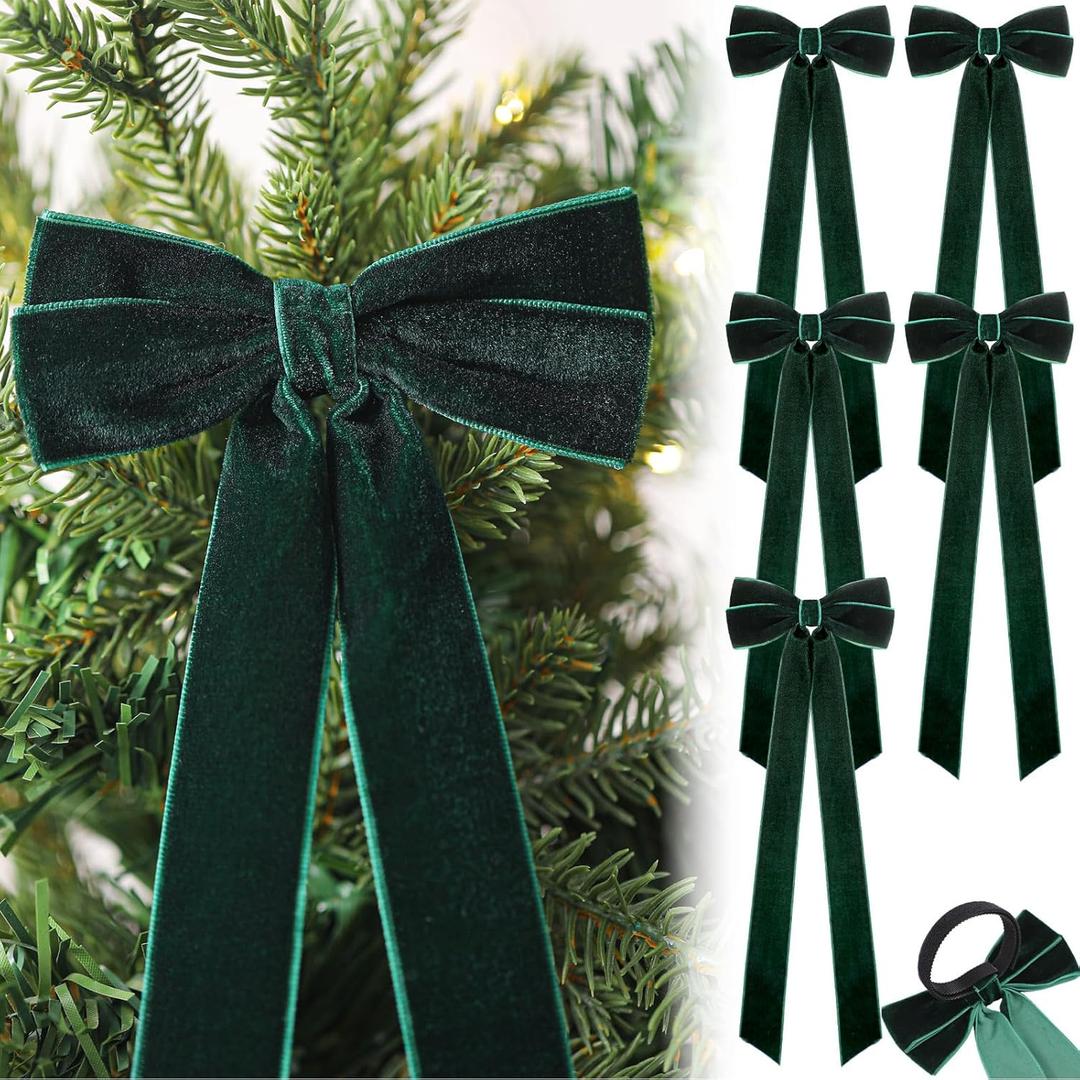 Mindsoft 12 Pcs Green Christmas Bow Ornament 4 x 12 Inch Xmas Tree Ribbon Hanging Bows Christmas Wedding Aisle Decorations for Xmas Wreath Party Garland Decoration Holiday Wedding Decor