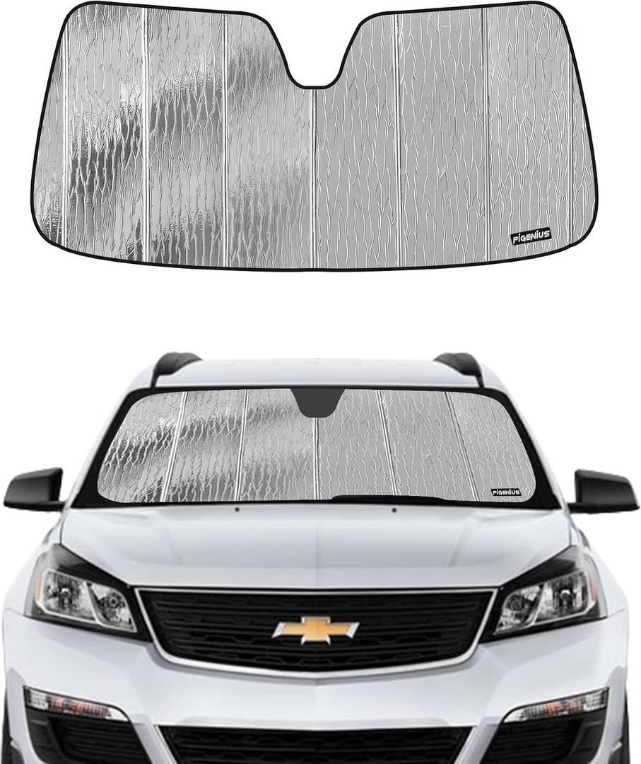 Pigenius Windshield Sunshade for Chevy Traverse 2013-2017 GMC Acadia 2013-2017, Reversible Silver/Black