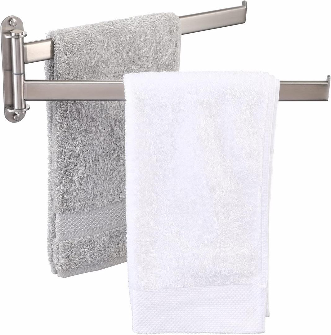 KES Bathroom Towel Rack, 15.5-Inch Swivel Towel Rack 2-Arm, Swing Out Double Towel Bar Wall Mounted, SUS304 Stainless Steel Brushed Finish, A2104S2L40-2