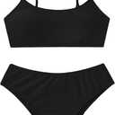 SHENHE Girl's 2 Piece O Ring Bikini High Waisted Spaghetti Strap Cute Swimsuit Bathing Suit (Black, 14 Years)