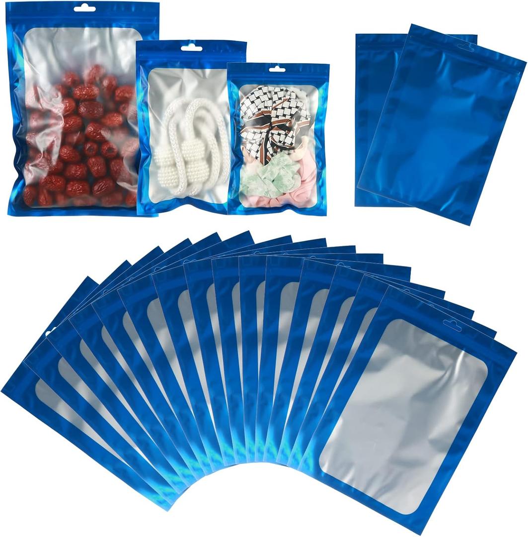 120 PCS-7x10 Reclosable Mylar Bags Blue for Food Storage, Resealable Mylar Bag 1 Quart with Clear Window for Small Businesses, Smell Proof Aluminum Foil Zipper Edible Packaging Bag for Candies