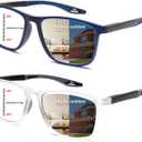 CLASAGA Progressive Multifocal Reading Glasses for Men Photochromic Gray Sunglasses Sports Style Blue Light Blocking Readers (Blue&Clear, 1.0, x)