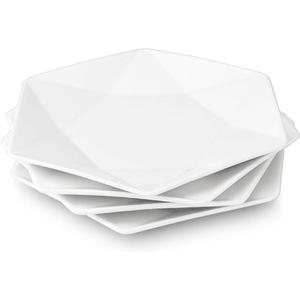 DELLING 11 Inch Star Dinner Plates Set of 4, White Porcelain Plates, Unique Geometric Serving Plates for Steak Sushi Appetizer Dessert Salad, Ceramic Plates Microwave Oven Dishwasher Safe