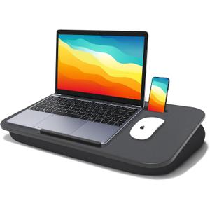 Lap Desk with Cushion, Fits up to 17 inch Laptop, Pillow Designed, Portable Laptop Stand with Tray, Pad & Phone Holder, Home Office for Bed/Couch/Car/Reading/Writing,MillHome (Black)