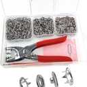 KAXIMON Snap Fasteners Kit 200 Sets, Metal Snap Button Kit with Fastener Pliers No Sewing, 9.5mm Snap on Button Kit Rust Proof DIY Press Studs Button Fix Tools for Fabric Clothing, chrome, SNAP-9.5MM