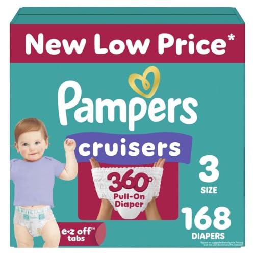 Amazon.com: Pampers Diapers - Cruisers 360 - Size 3, 168 Count, Babyproof, up to 100% Leakproof Pull-On Diaper 