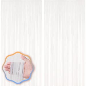 Voircoloria 2 Pack 3.3x8.2 Feet White Foil Fringe Backdrop Curtains, Tinsel Streamers Birthday Party Decorations, Fringe Backdrop for Graduation, Baby Shower, Gender Reveal, Disco Party