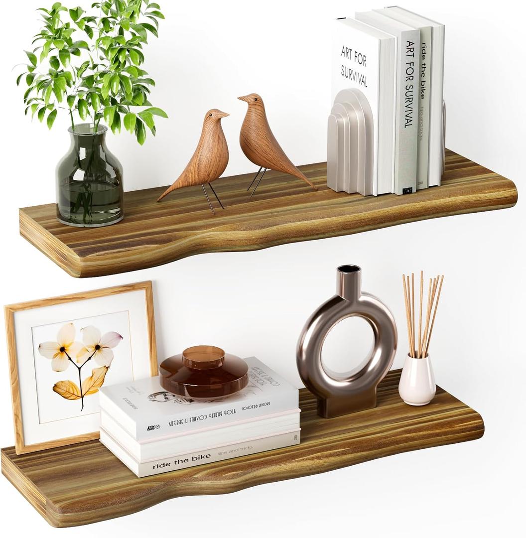Organic Wavy Edge Floating Shelves,Hidden Brackets,2 Pack 24 in