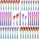 40 Piece Rainbow Silverware Set, Stainless Steel Flatware Set for 8 Colorful Cutlery Utensil Set Include Knife Fork Spoon Food Grade Mirror Polished Dishwasher Safe