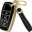 Lucrum Compatible with Ford Key Fob Cover & Leather Keychain, Keyfob Case for Bronco Explorer Edge Escape Expedition Fusion (Black)