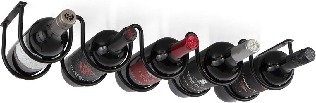Wallniture Dijon Wine Rack for Kitchen Organization and Storage, Under Cabinet Organizer for 5 Liquor or Wine Bottles, Metal Black, 23.5x 5.5x 4.1 Inches