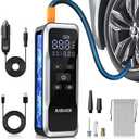 Tire Inflator Portable Air Compressor, Air Pump for Car Tires 150PSI Cordless with Battery and 12V DC, Electric Bike Pump with Pressure Gauge, Auto Shutoff, for Ball, Motorcycle Accessories (Black)